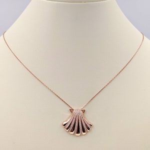 Pave Rose Gold Seashell; 925 Rose Gold Scallop Shell Pendant; Scallop Seashell; Shell Scallop; Rose Scallop Shell Necklace, Infinity Close