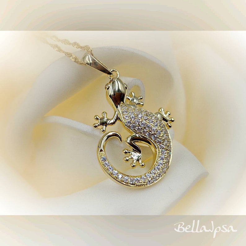 925 Gold Pave Lizard Necklace; Gecko Lizard Necklace; Gold Lizard Pendant; Gold Salamander; Sterling Silver Pave Lizard Infinity Close