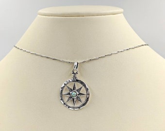 925 Opal Compass Necklace; 925 Compass; White Opal Compass; Graduate Gift Compass; Sterling Compass Necklace Graduation Gift, Infinity Close