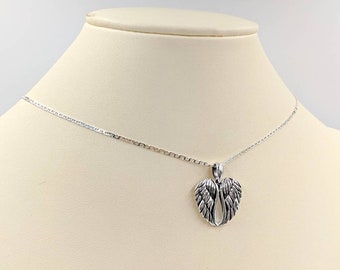 Winged Heart; 925 Wing Heart Necklace, Angel Wing Heart Pendant Necklace with Sterling Chain and Infinity Clasp and Link Close, Free Ship