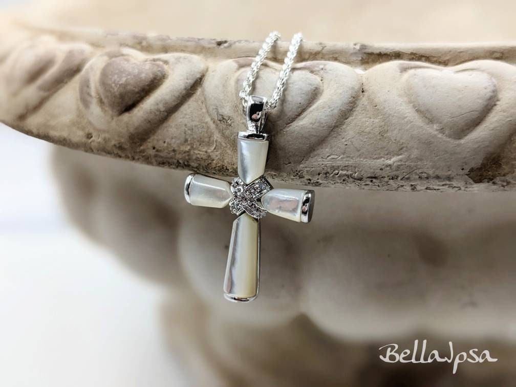 ★ENGBROX★ silver925 belief cross pearl necklace EBNL24053S Pearl Cross necklace – anjewelz.co