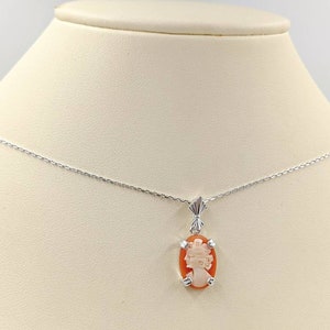 925 Petite Shell Cameo Peach Orange Shell Cameo Necklace w Sterling Silver Setting Shell Cameo Necklace Shell Cameo, Infinity Close image 4