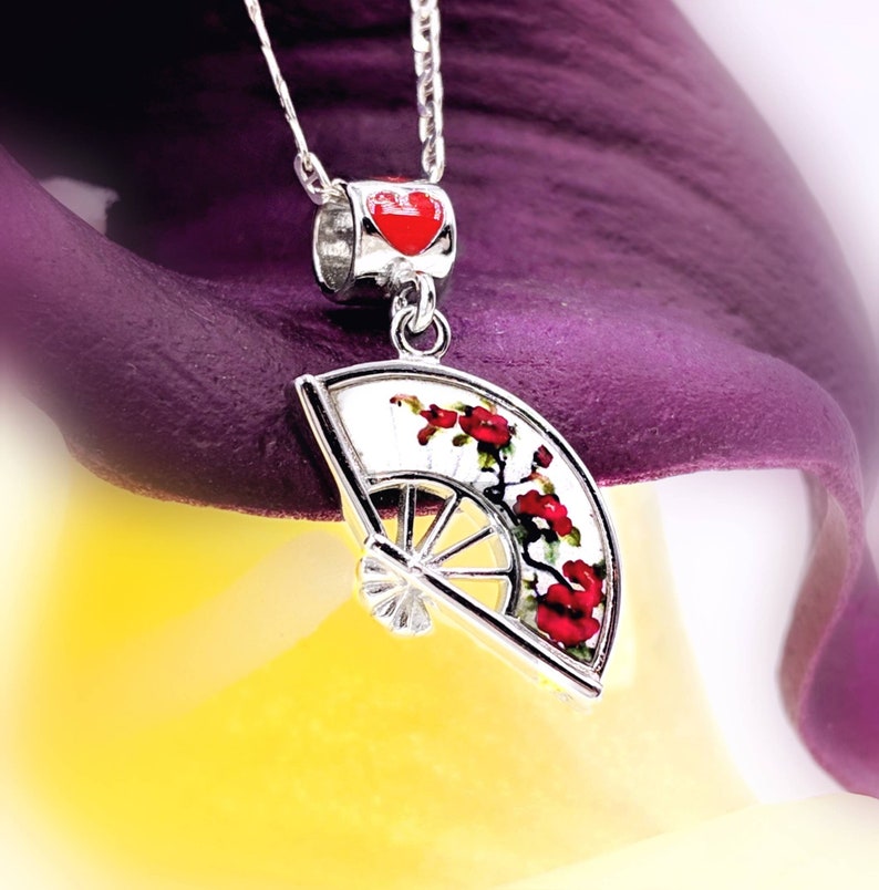 Reversible Fan Necklace Folding Fan Charm Necklace W 925 Etsy