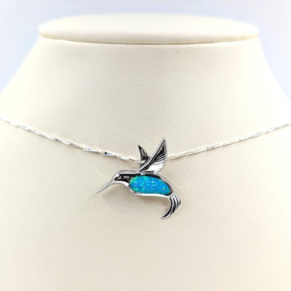 Myrtle Blue Hummingbird Pendant Necklace