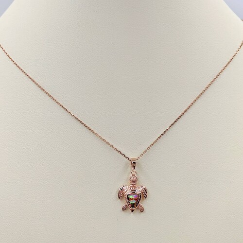 Rose Gold Turtle Necklace; 925 & Rose Gold Pink shops Opal Turtle Necklace; Pink Fire Opal Turtle Pendant w Rose Chain, Rose Gold Infinity Close