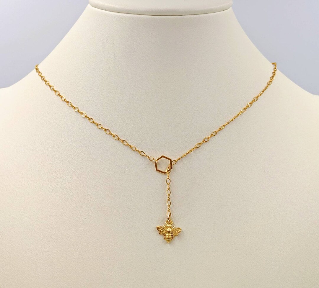Tiny 24K Gold Vermeil Honey Bee Necklace; Bee Lariat; Gold Bumble Bee  Lariat Necklace; Bumble Bee Y Necklace; Lariat W Bee, Infinity Close