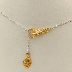 24K Vermeil Hand of Fatima and Buddha Necklace 925 Hand of Hamsa Lariat ...