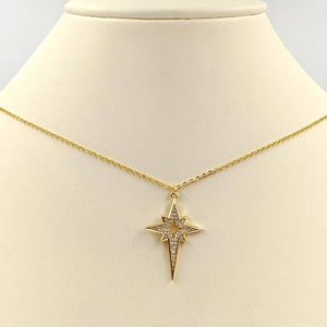 Pave gouden ster ketting; 925 Lariat-sterketting; Gouden ster ketting; CZ effenen ster ketting; Gouden Poolster ketting, Infinity dichtbij