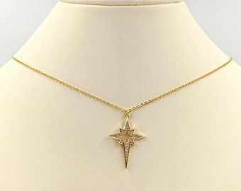 Pave Gold Star Necklace; 925 Lariat Star Necklace; Gold Star Necklace; CZ Pave Star Necklace; Gold North Star Necklace, Infinity Close