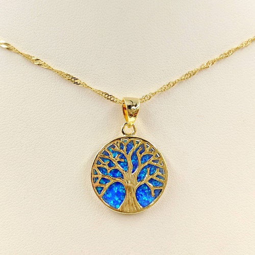 925, Gold, & Blue Opal Tree of Life Necklace; Gold Family Tree; Tree of Life Pendant; shops Gold Tree; Opal Tree of Life Necklace, Infinity Close