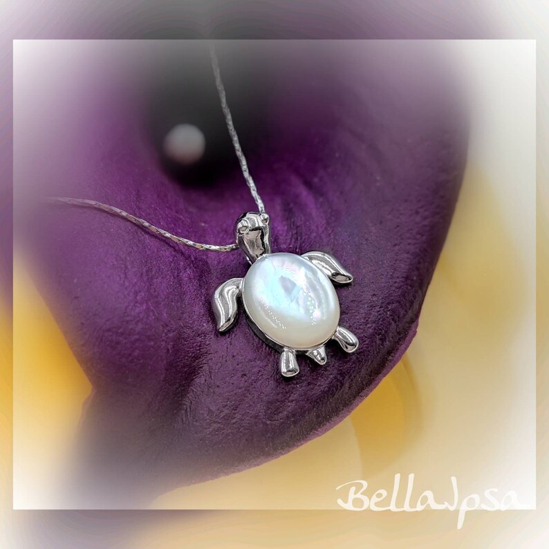 Sterling Mother of Pearl White Turtle Necklace 925 Turtle Etsy