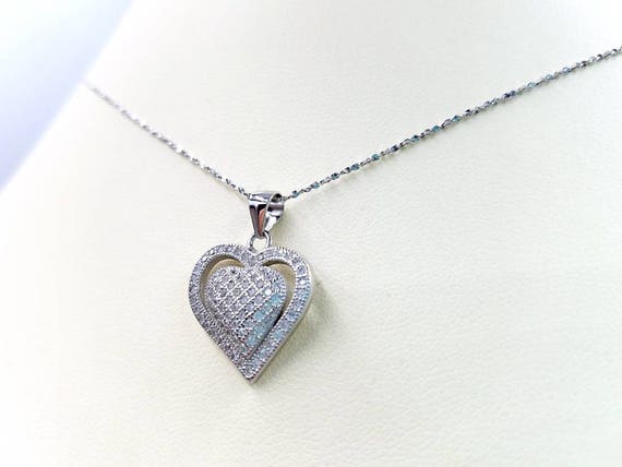Heart Necklace - Sterling Silver Figaro Chain Necklace With
