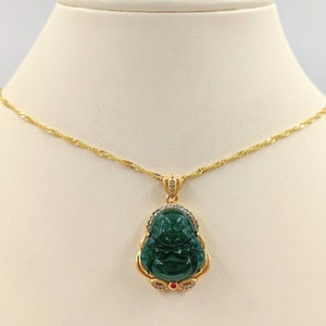 Small Green & Gold Jade Buddha; 925 Buddha Necklace; Mini Gold Buddha; Green Jade Buddha Pendant; Jade Happy Buddha Infinity Close