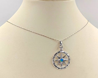 925 Opal Compass Necklace; 925 Compass; Blue Opal Compass; Graduate Gift Compass; Sterling Compass Necklace Graduation Gift, Infinity Close
