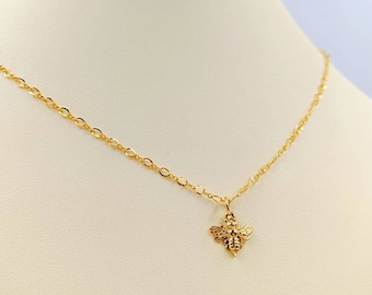 14K Gold Vermeil Honey Bee 925 Necklace; Gold Bumble Bee; Small Gold Bee Necklace; Gold Bumble Bee Pendant; Gold Bee Charm, Infinity Close