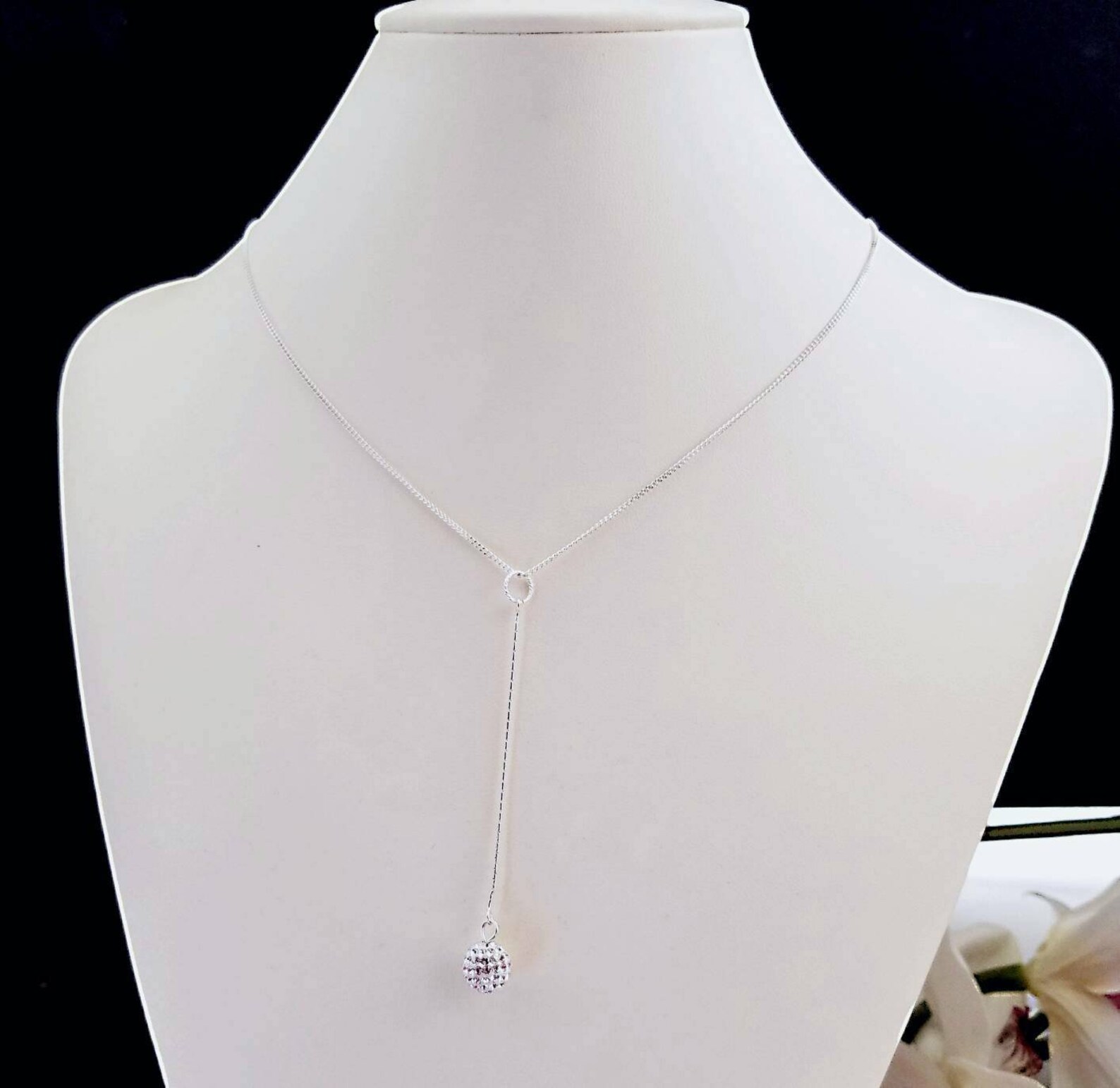 Sterling Lariat Necklace w Swarovski Crystal Pave Disco Ball Etsy España