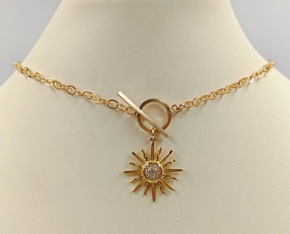 Sunburst Sun Design Toggle Necklace 14k Gold-plated Sterling Silver Sunburst Sun Design Toggle Necklace 14k Gold-plated Sterling Silver
