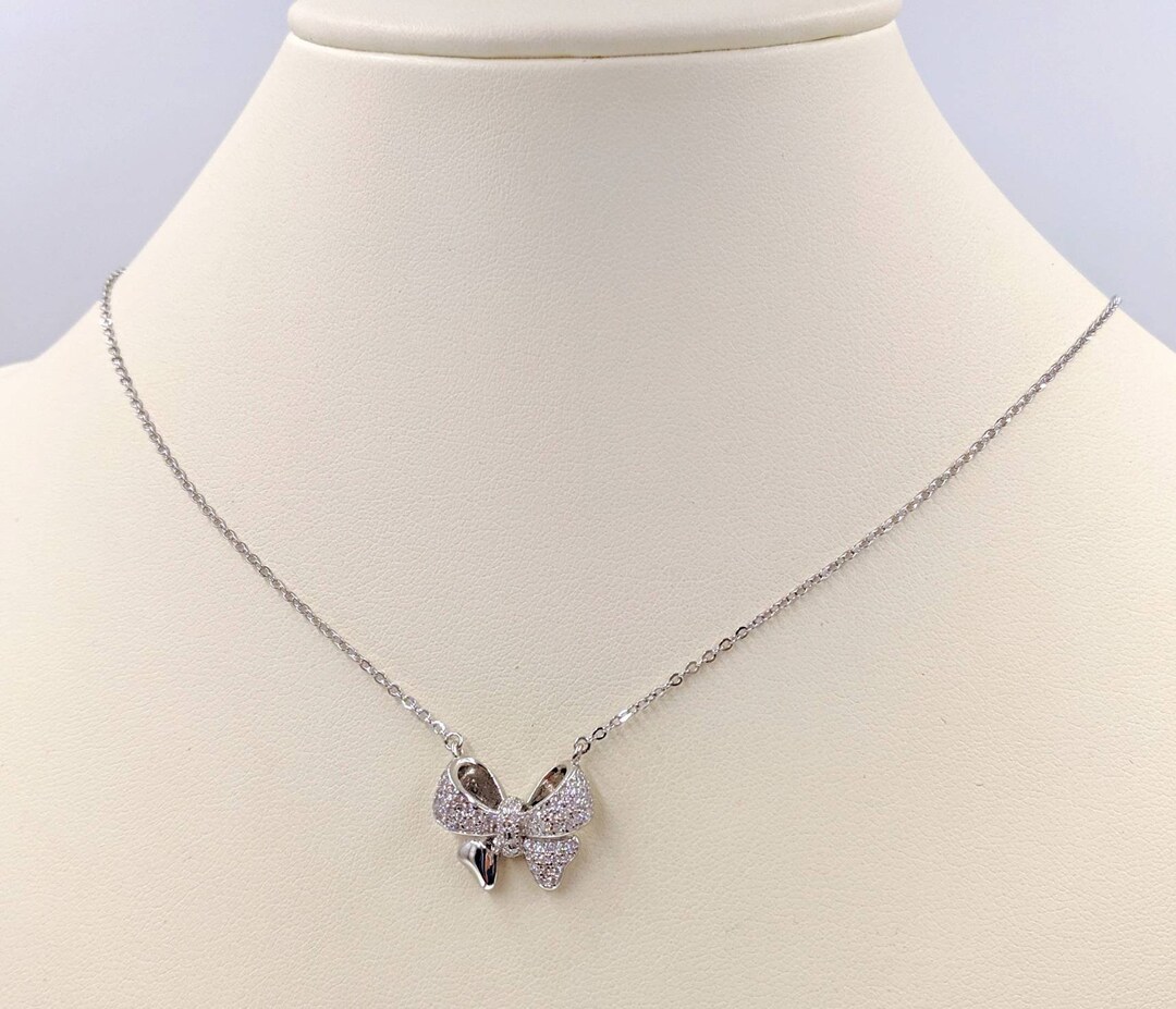 Silver Bow; 925 Tie Necklace; Necklace With Tie; Bow Ribbon
