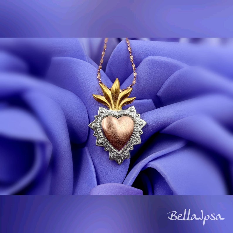 Silver Gold & Rose Gold Vermeil Burning Heart 925 Tri Tone Etsy