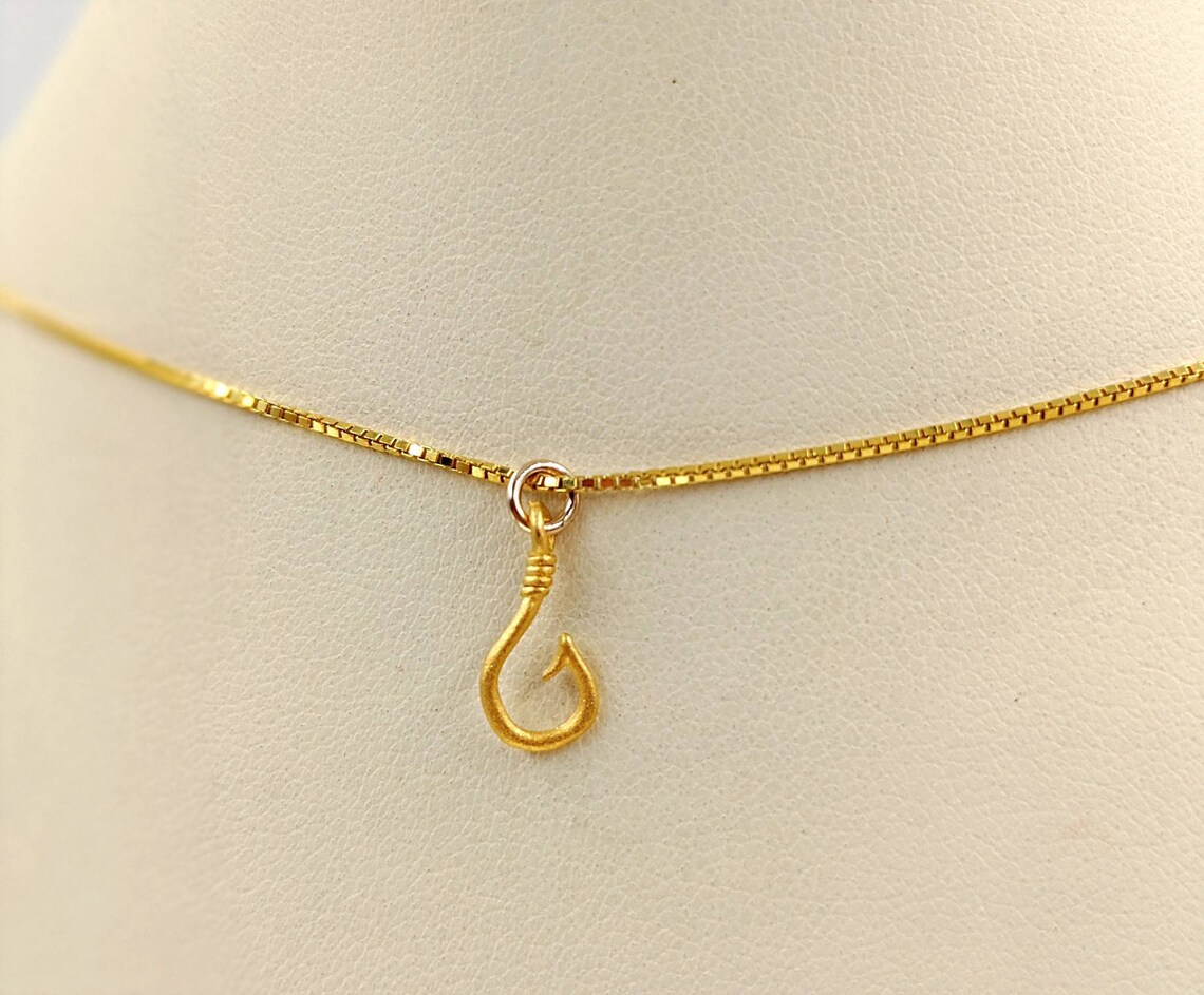 24K Gold Fish Hook Necklace 925 Gold Vermeil Fish Hook | Etsy