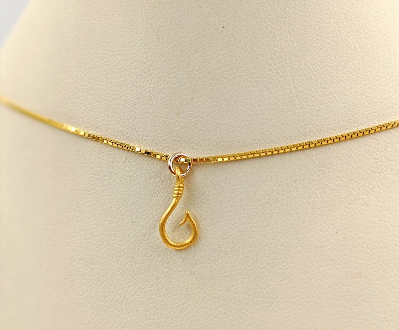 24K Gold Fish Hook Necklace 925 Gold Vermeil Fish Hook Etsy