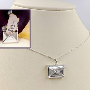 Personalized 925 Silver Love Letter Locket Necklace; Necklace w Hidden Message; Love Note Necklace; Envelope Locket Pendant, Infinity Close