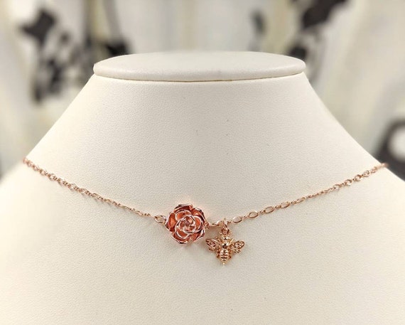 14K Vermeil Rose Gold Honey Bee Necklace With Rose Flower Rose Gold Bee and Rose  Necklace 925 Rose Gold Bee Charm, Infinity Close - Etsy