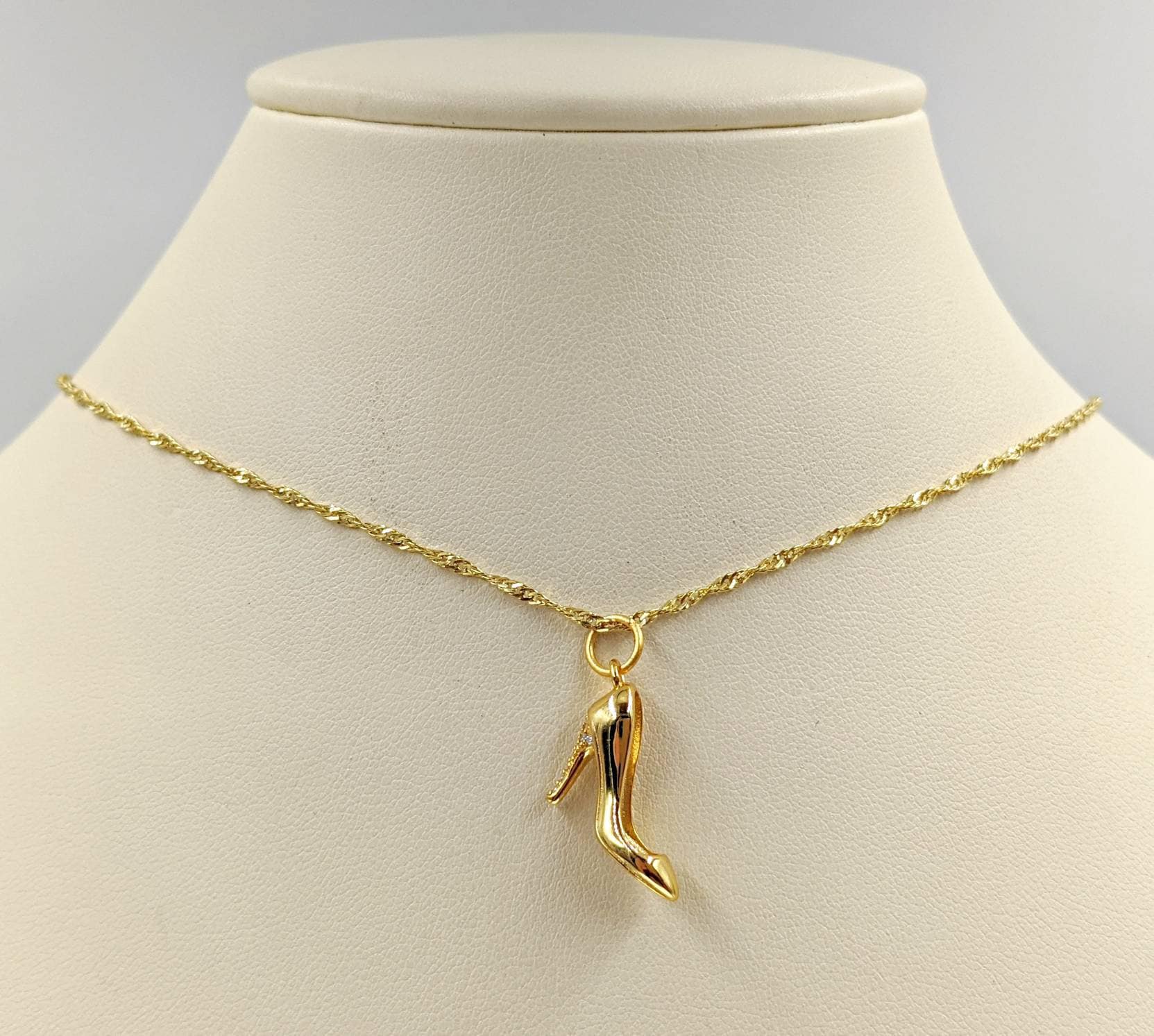 925 Pave Gold High Heel Necklace; Sterling Chain Necklace 925 Pave Gold High Heel Necklace; Sterling Chain Necklace