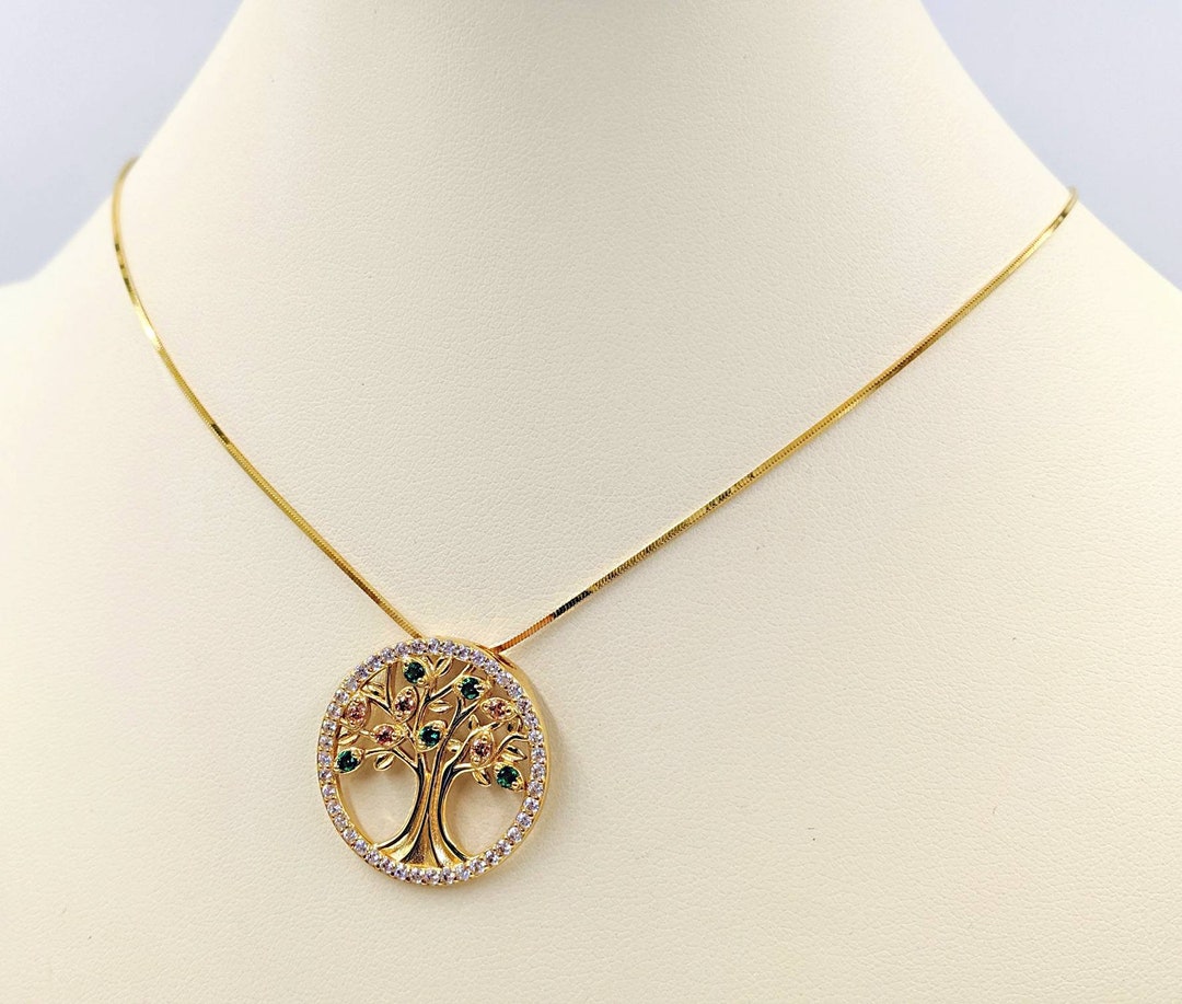Gold CZ Tree of Life Necklace; 925 Green and Gold Tree of Life & Love ...