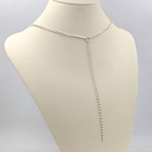 Y Necklace; Sterling Silver Drop Y Design Lariat Necklace w Eternity Circle Center; Diamond Cut Curb Chain, Infinity Link and Clasp Closure
