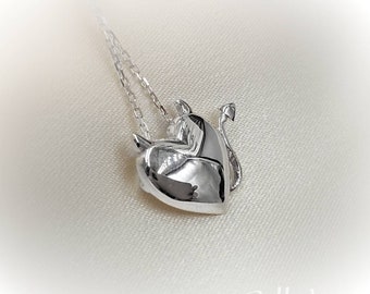 925 Sterling Silver Devil Heart With Horns; Silver Devil