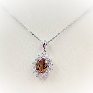 925 Oval Morganite Necklace w CZ Sterling Silver Setting; Peach Morganite Necklace; 925 & Oval Morganite Necklace; Morganite, Infinity Close