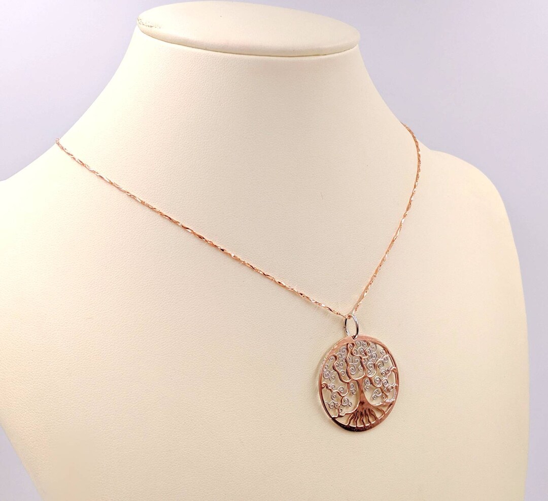 14K Rose Gold Plated Tree of Life Necklace; 925 Sterling and Rose ...