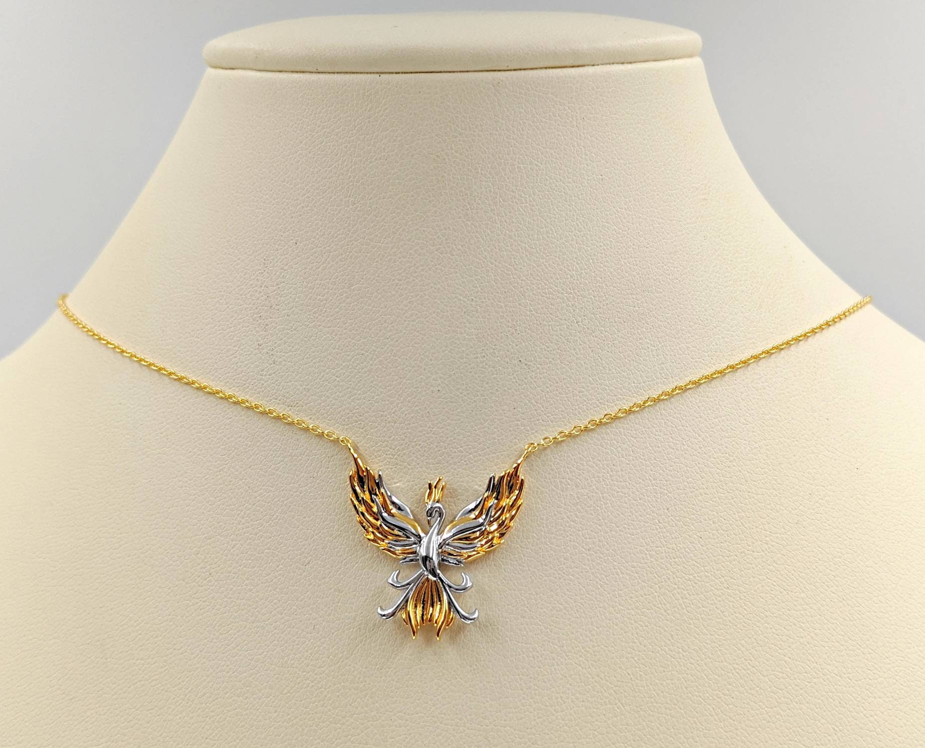 Phoenix Rising Ring Gold Two Tone Phoenix Rising Necklace, 925 Silver and Gold Phoenix Rising ...