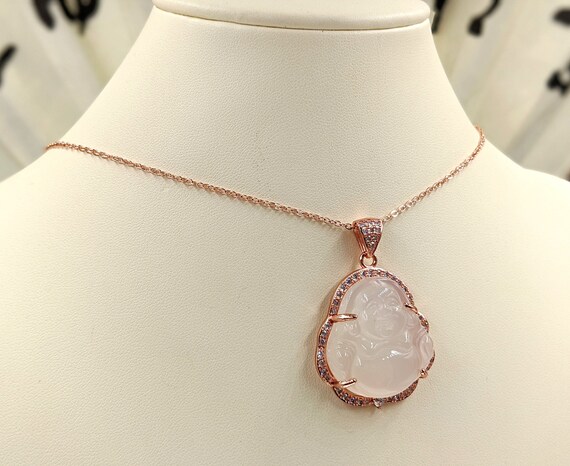 White Rose Gold Genuine Jade Buddha 925 Buddha Necklace Rose