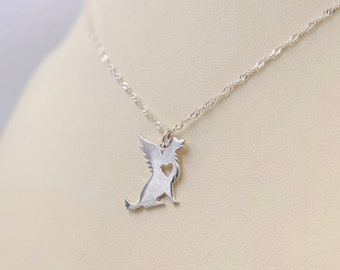 925 Silver Dog Angel Necklace; Dog Angel Pendant w Silver Chain; Dog with Wings Necklace; In Memory of My Dog Necklace, Infinity Close