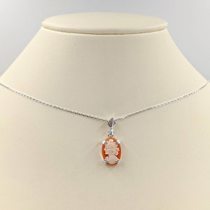 925 Petite Shell Cameo Peach Orange Shell Cameo Necklace w Sterling Silver Setting Shell Cameo Necklace Shell Cameo, Infinity Close image 10