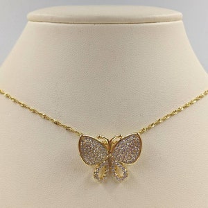 925 Gold Butterfly Necklace; Sterling Silver Gold Butterfly Necklace w CZ Pave Detail; Butterfly Jewelry; Gold Butterfly, Infinity Close