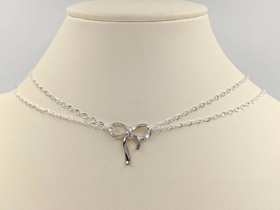 Double Chain With Silver Bow; 925 Bow Necklace; Necklace Double Chain With Silver Bow; 925 Bow Necklace; Necklace