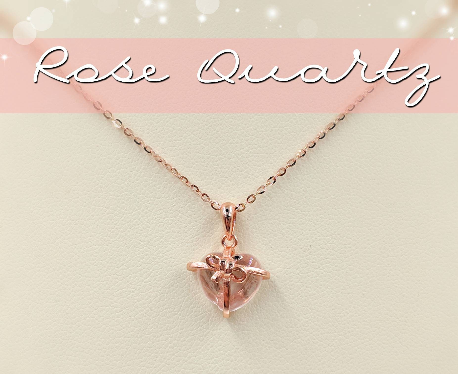 Rose Quartz & 925 Rose Gold Heart Necklace; Wrapped Heart