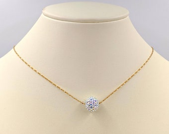 Gold Necklace with White Swarovski Crystal Disco Ball; Swarovski Crystal Ball; Disco Ball Necklace, Infinity Link and Lobster Close