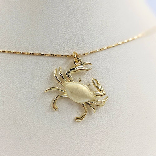 14K Gold Plated 925 Crab Necklace; Necklace with Crab; Gold Crab; Sterling Crab Necklace; Gold Lobster Pendant, Easy On shops Infinity Clasp Close