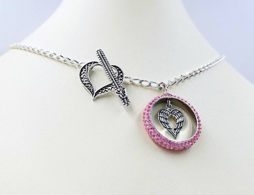 Amazon Swarovski Crystal Heart Necklace With Angel Wings Angel - Main Image
