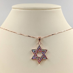 Opal Rose Gold Star of David Necklace; Opal & Rose Gold Star of David Necklace; Pink Opal Rose Gold Star of David Pendant, Infinity Close