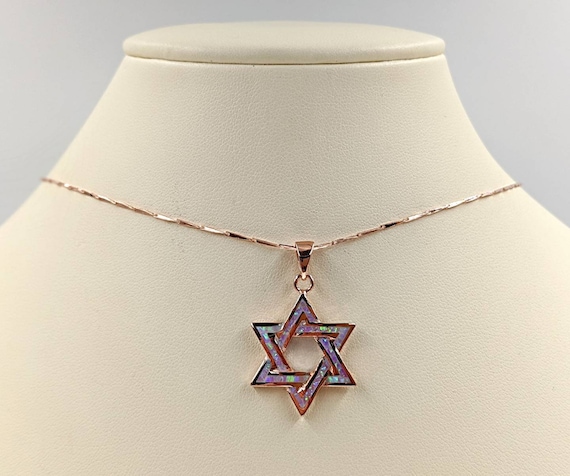 Opal \u0026 Rose Gold Star of David Necklace