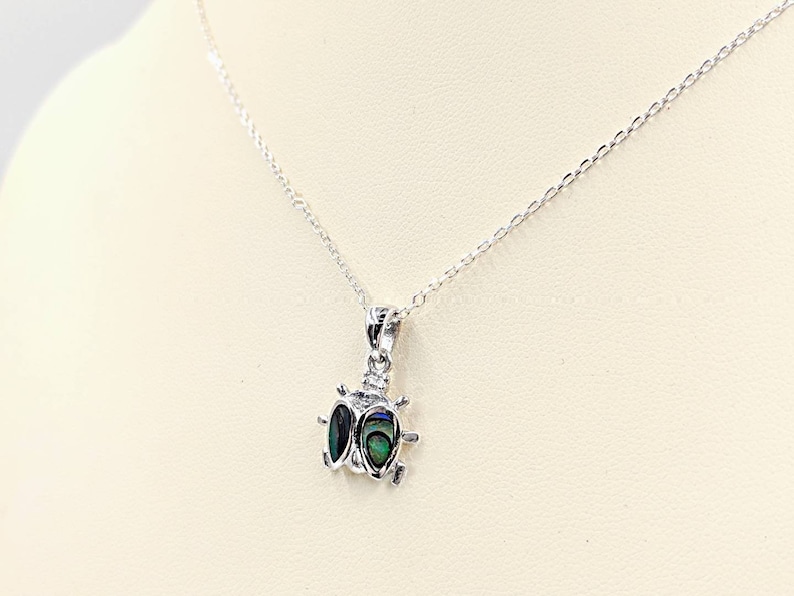 Ladybug Necklace-925 Sterling Silver and Abalone Shell Lady Bug w Sterling Silver Cable Chain /& Easy Grip Infinity Clasp and Link Close