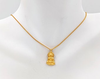 24K Gold Vermeil Buddha; 925 Buddha Necklace; Small Gold Buddha Necklace; Gold Buddha Pendant; Gold Buddha Charm, Infinity Close