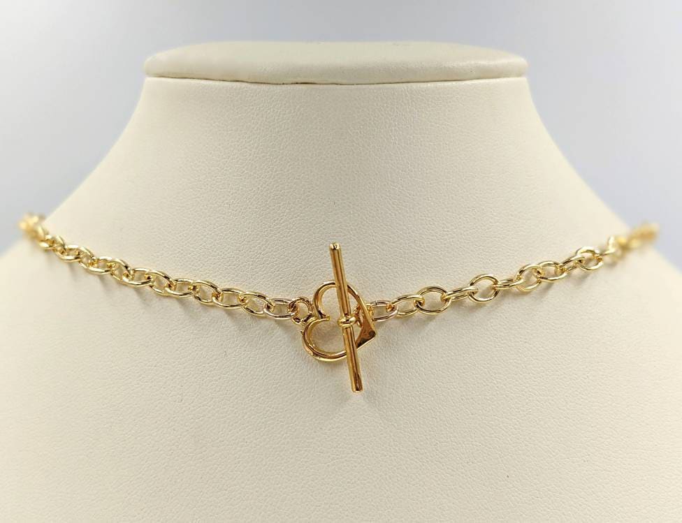 Gold Heart Toggle Necklace Front Clasp Toggle Necklace With 14K