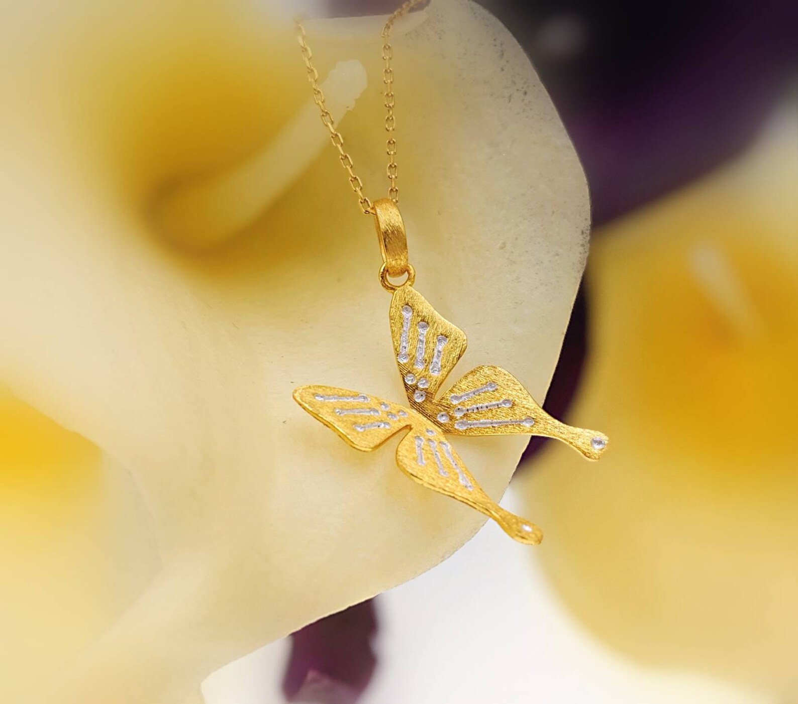 925 Gold Butterfly Necklace With Gold Butterfly & Diamond Cut Etsy