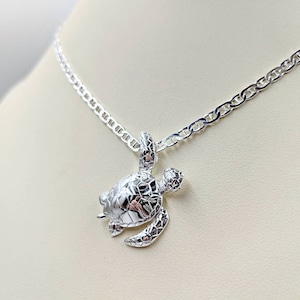 Sea Turtle Necklace; 925 Sterling Silver Turtle Necklace; Hanging Sea Turtle Necklace and Sterling Infinity Clasp Close, Easy On & Free Ship
